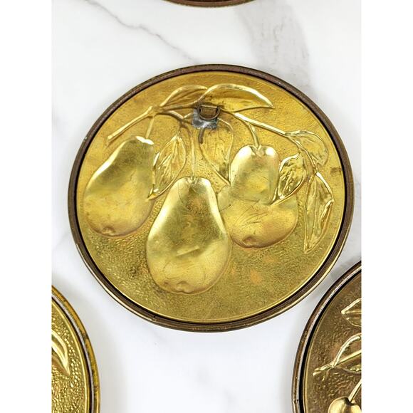 Elpec England Brass Embossed Fruit Wall Hanging Plaques 7 1/2" Home Decor 80s x4 - Picture 13 of 16